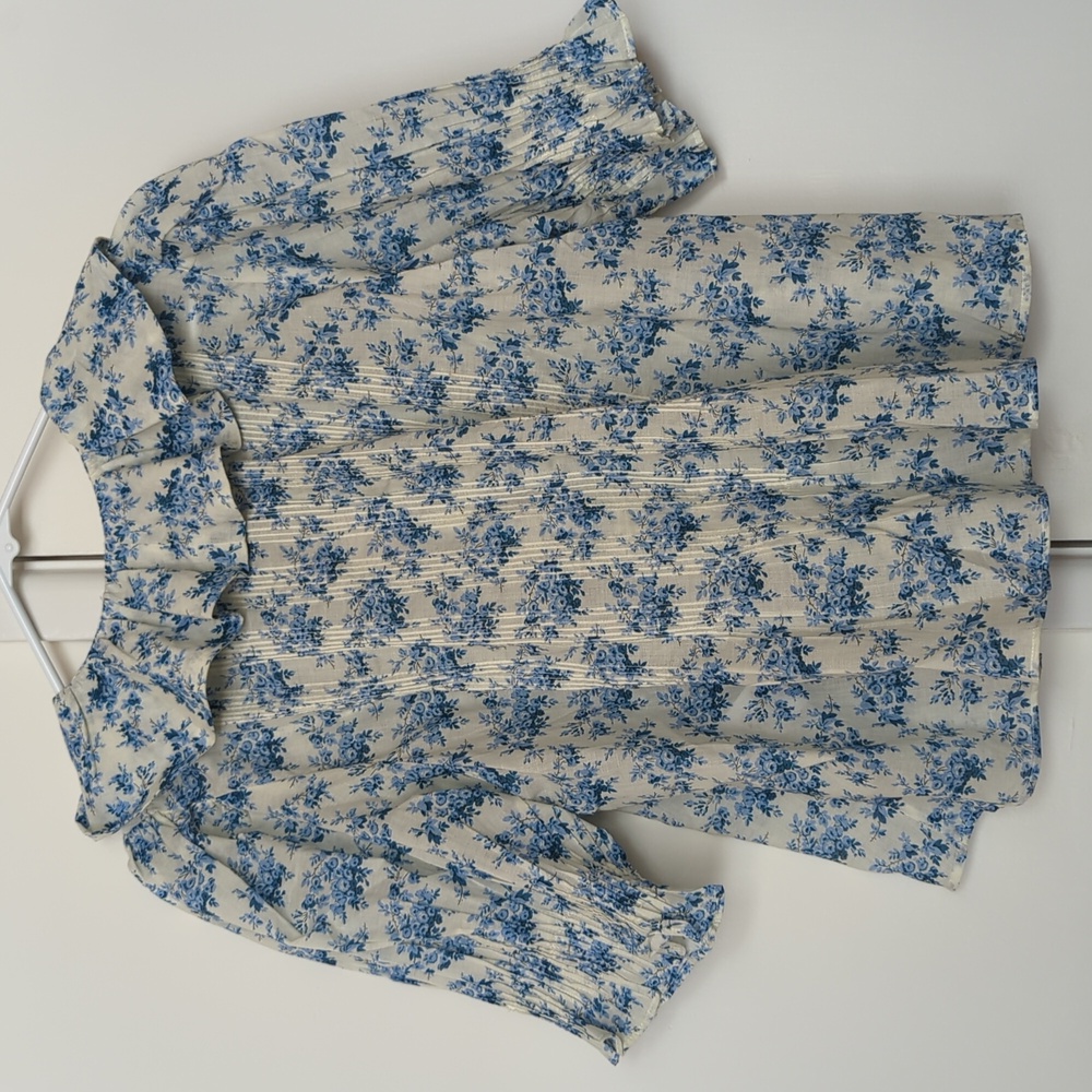 ๐ Doen Henri Floral Ruffle Blouse IN BLEU ROSIER FLORAL Small - Picture 7 of 7